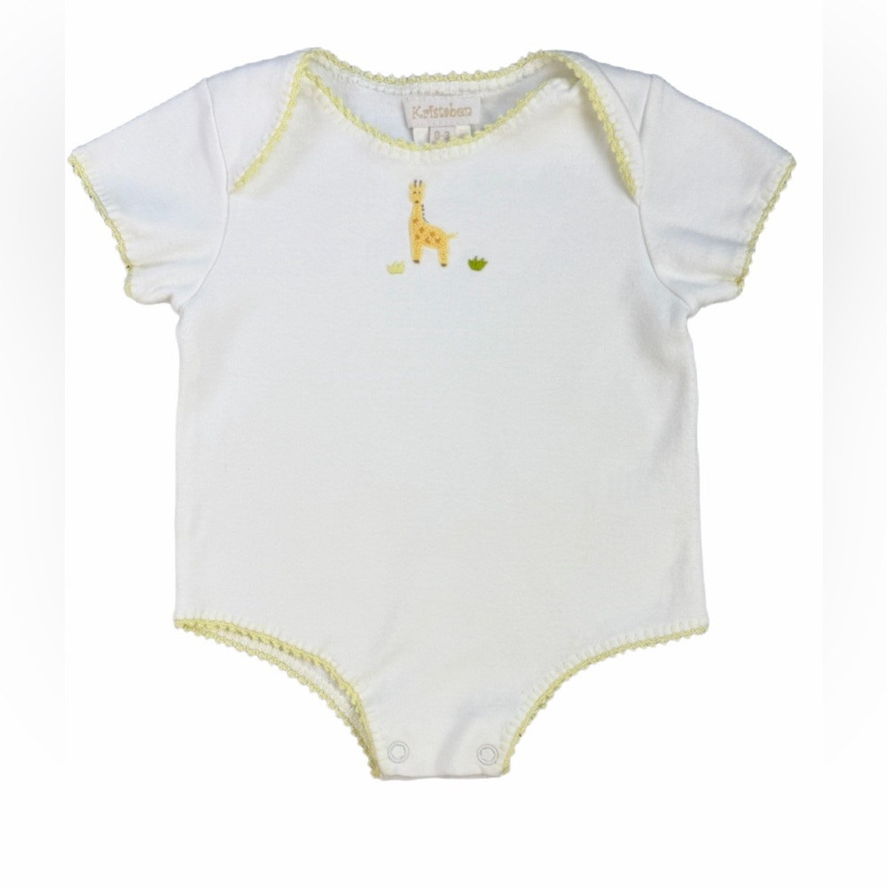 KRISTABEN Embroidered Giraffe Cotton Bodysuit Onesie- 0-3M